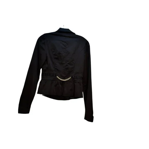 Women's Forever 21 Black Sateen Fitted Jacket Gold Chain Peplum Waist L - Picture 3 of 7